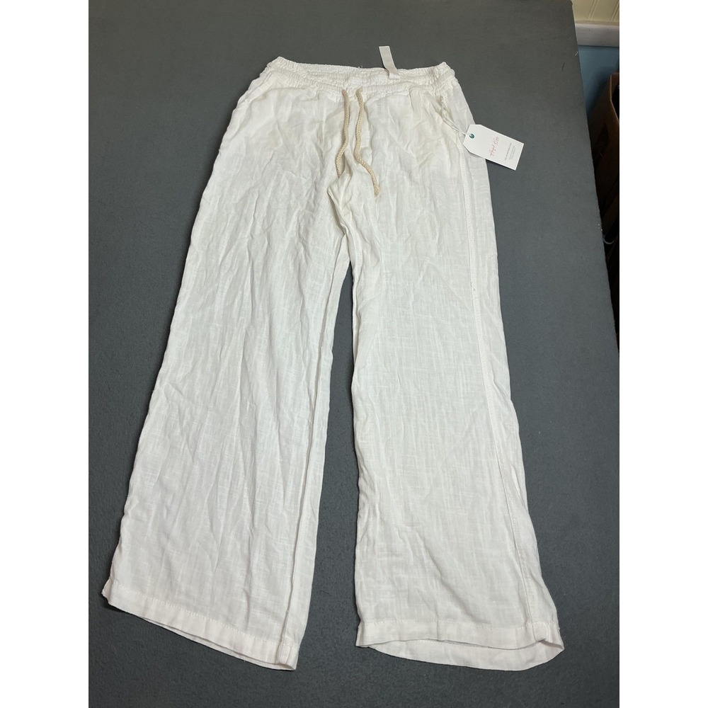 Angel Kiss Pants Womens Medium White Wide Leg Viscose Linen Drawstring 31in